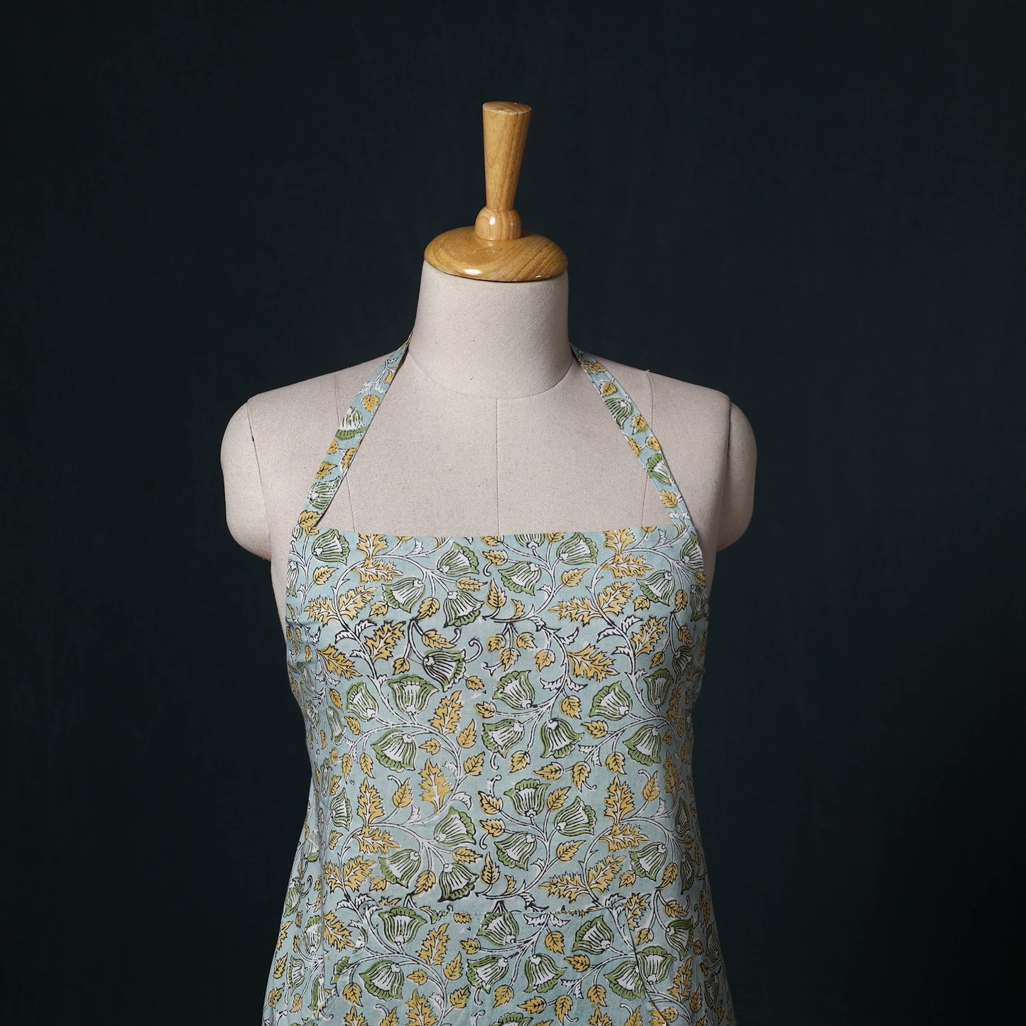 Green - Sanganeri Hand Block Print Cotton Apron with Pocket 65