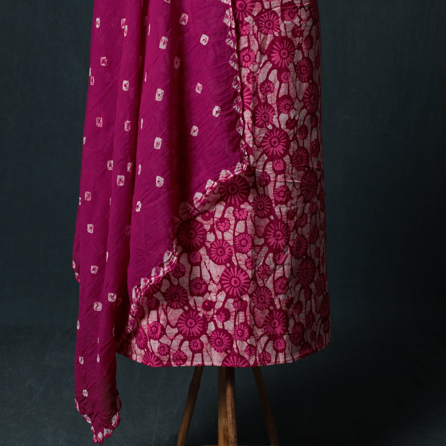 Hand Block Batik Print Cotton 2pc Unstitched Dress Material Kurta Set 09