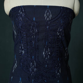Lucknowi Chikankari Hand Embroidered Pochampally Ikat Cotton Unstitched Kurta Material (2.5M) 29