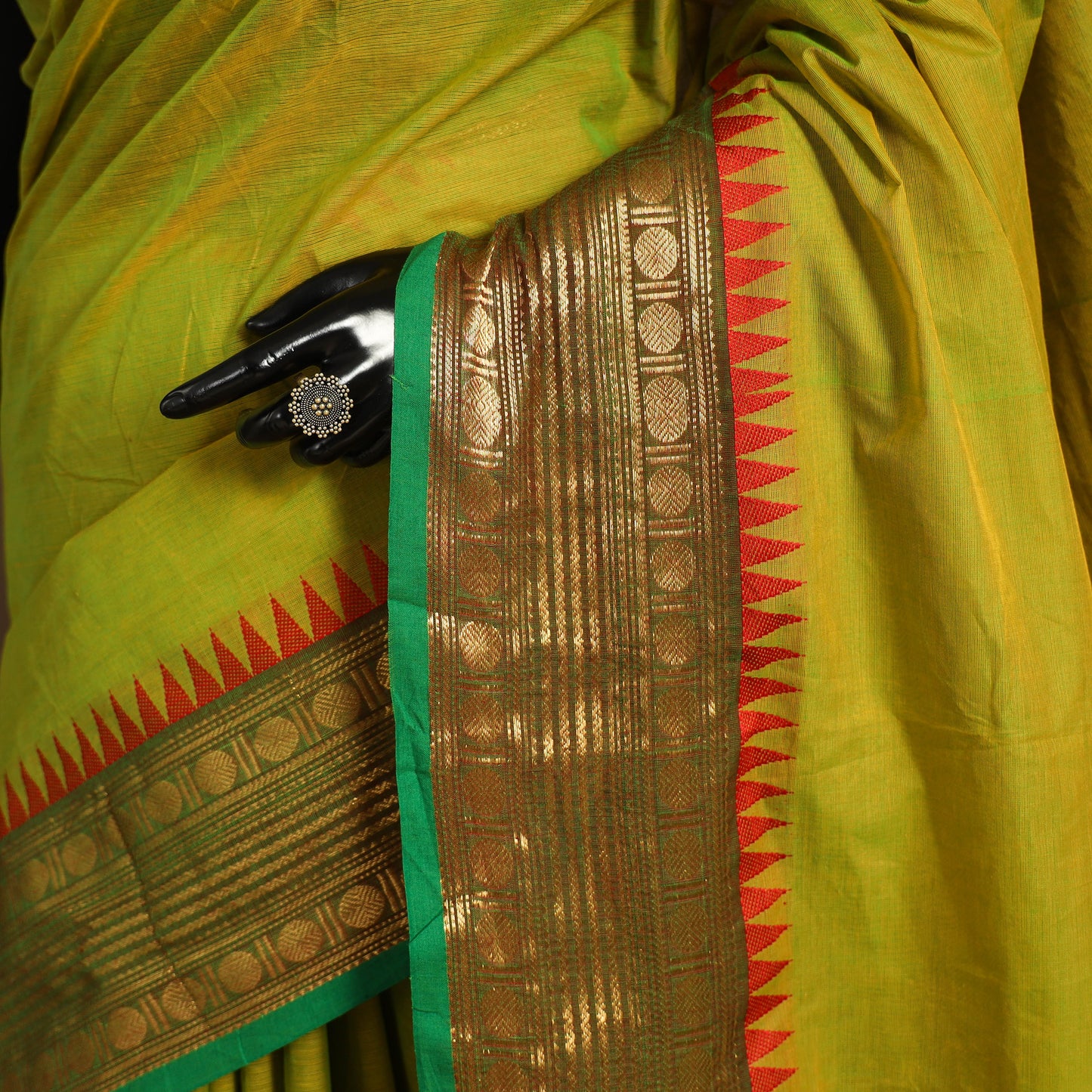 Green Kandangi Chettinad Cotton Saree with Border