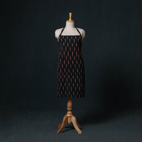 Black - Pochampally Ikat Weave Cotton Apron with Pocket 68