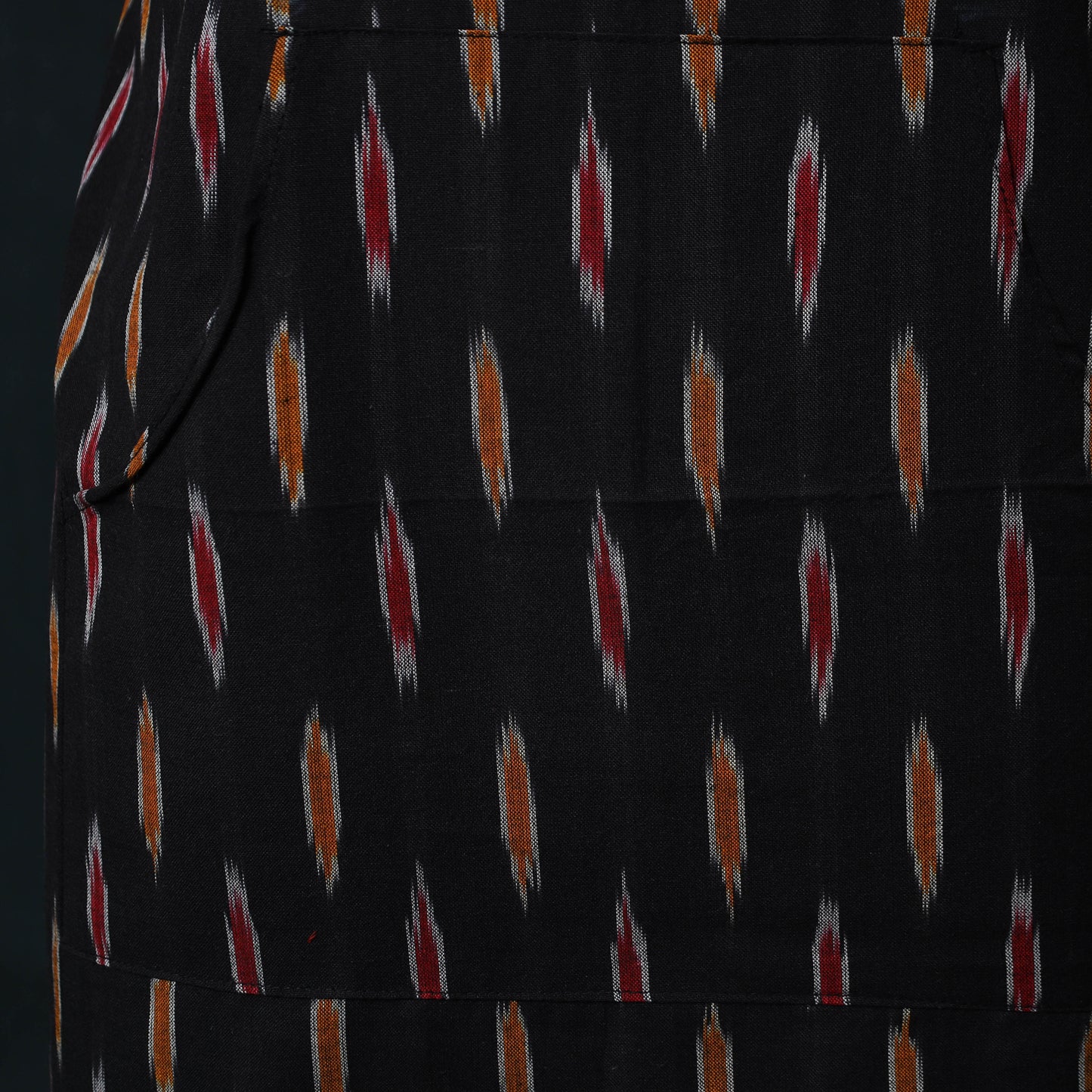 Black - Pochampally Ikat Weave Cotton Apron with Pocket 68