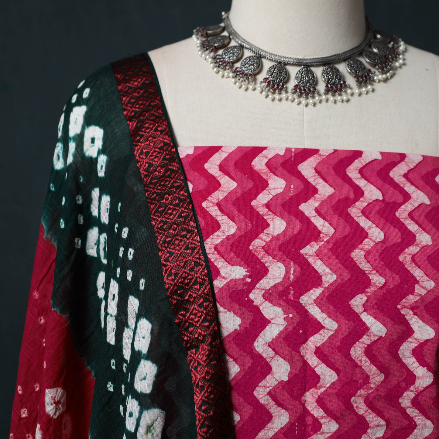 Hand Block Batik Print Cotton 2pc Unstitched Dress Material Kurta Set 12