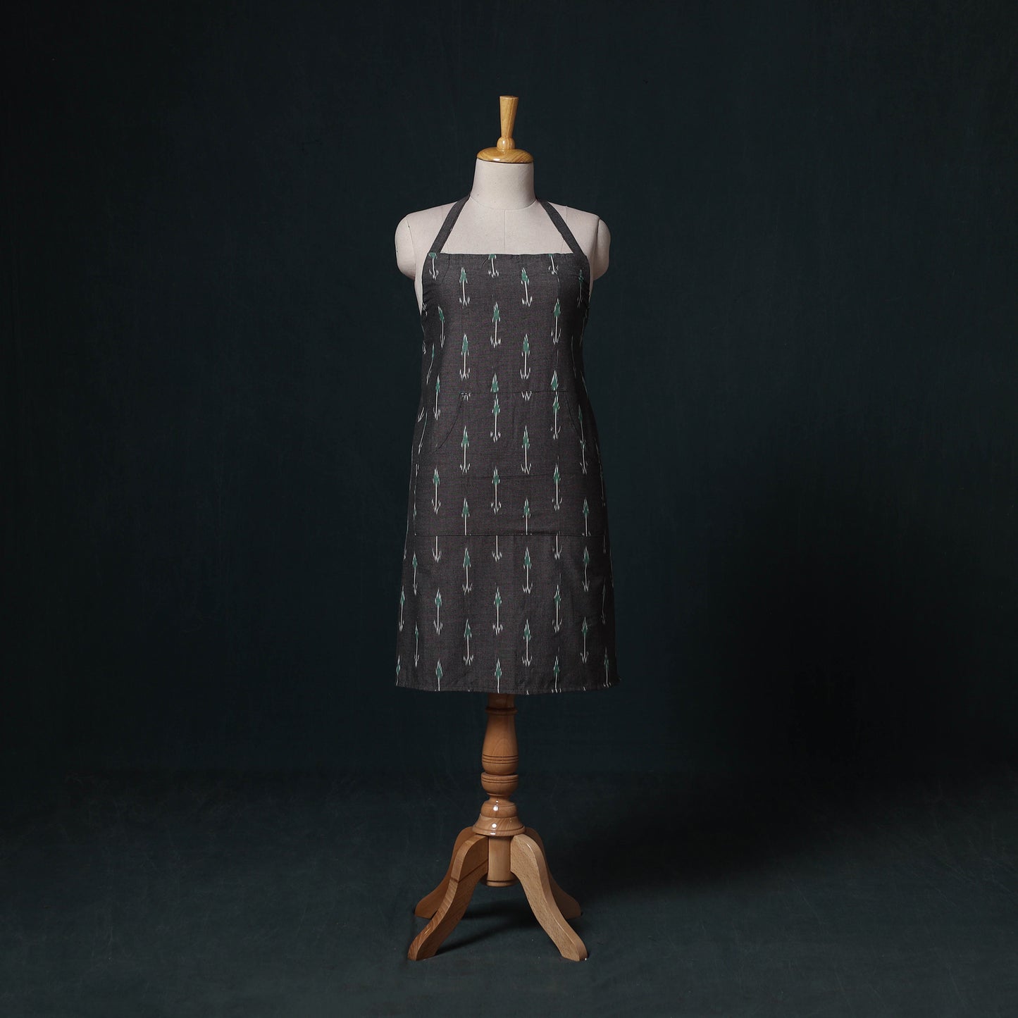 Grey - Pochampally Ikat Weave Cotton Apron with Pocket 71