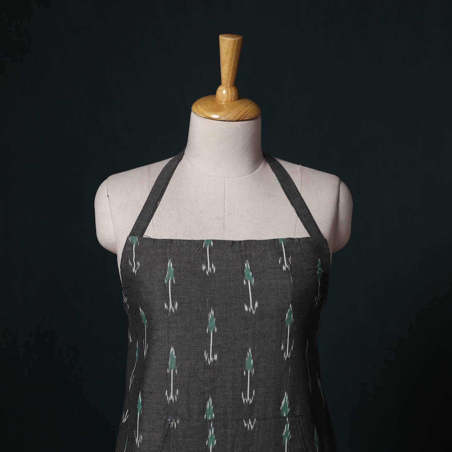 Grey - Pochampally Ikat Weave Cotton Apron with Pocket 71