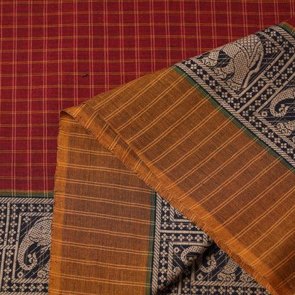 Maroon - Prewashed Dharwad Cotton Thread Border Fabric 31