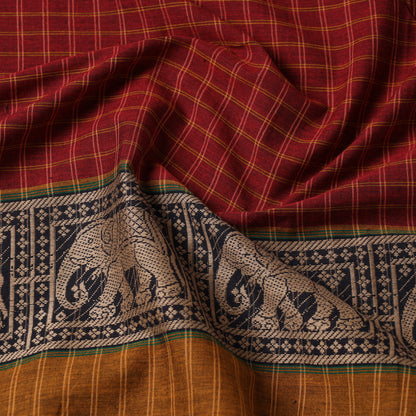 Maroon - Prewashed Dharwad Cotton Thread Border Fabric 31