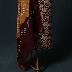 Hand Block Batik Print Cotton 2pc Unstitched Dress Material Kurta Set 13
