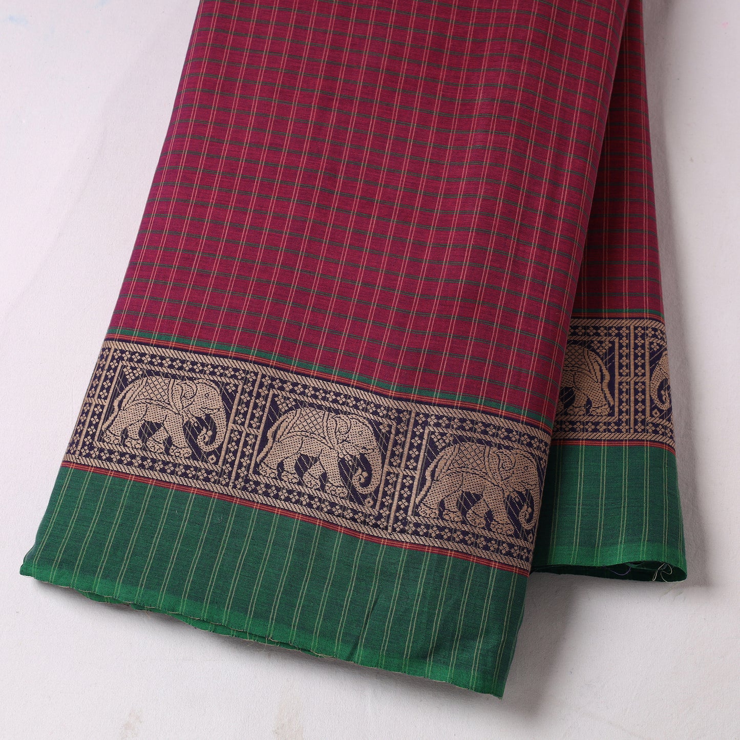 Maroon - Prewashed Dharwad Cotton Thread Border Fabric 32