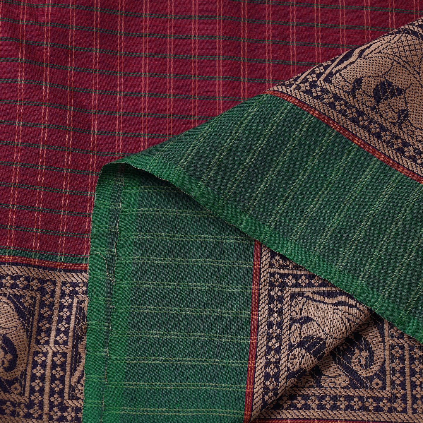 Maroon - Prewashed Dharwad Cotton Thread Border Fabric 32