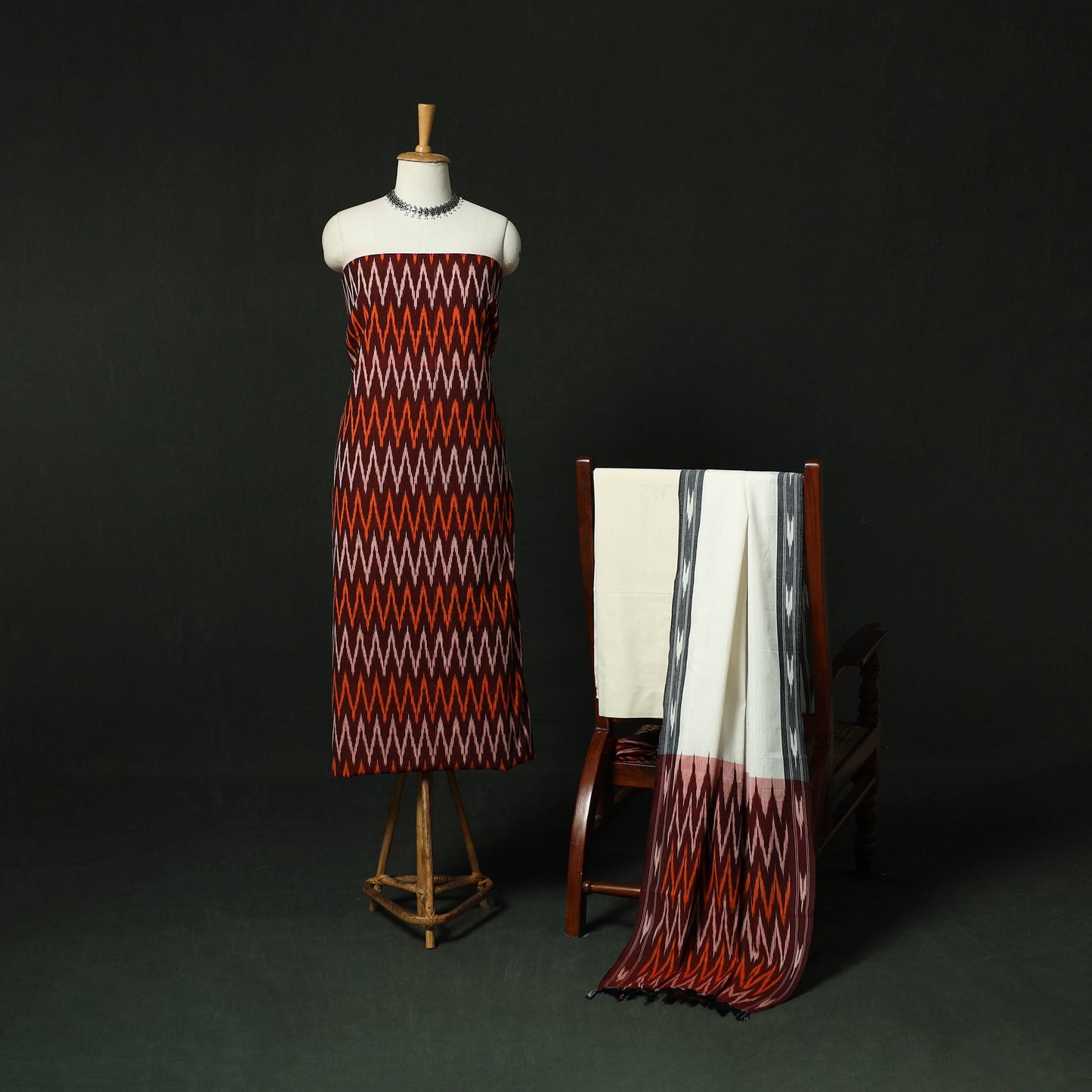 Pochampally Ikat Cotton 3pc Unstitched Dress Material Suit Set 23
