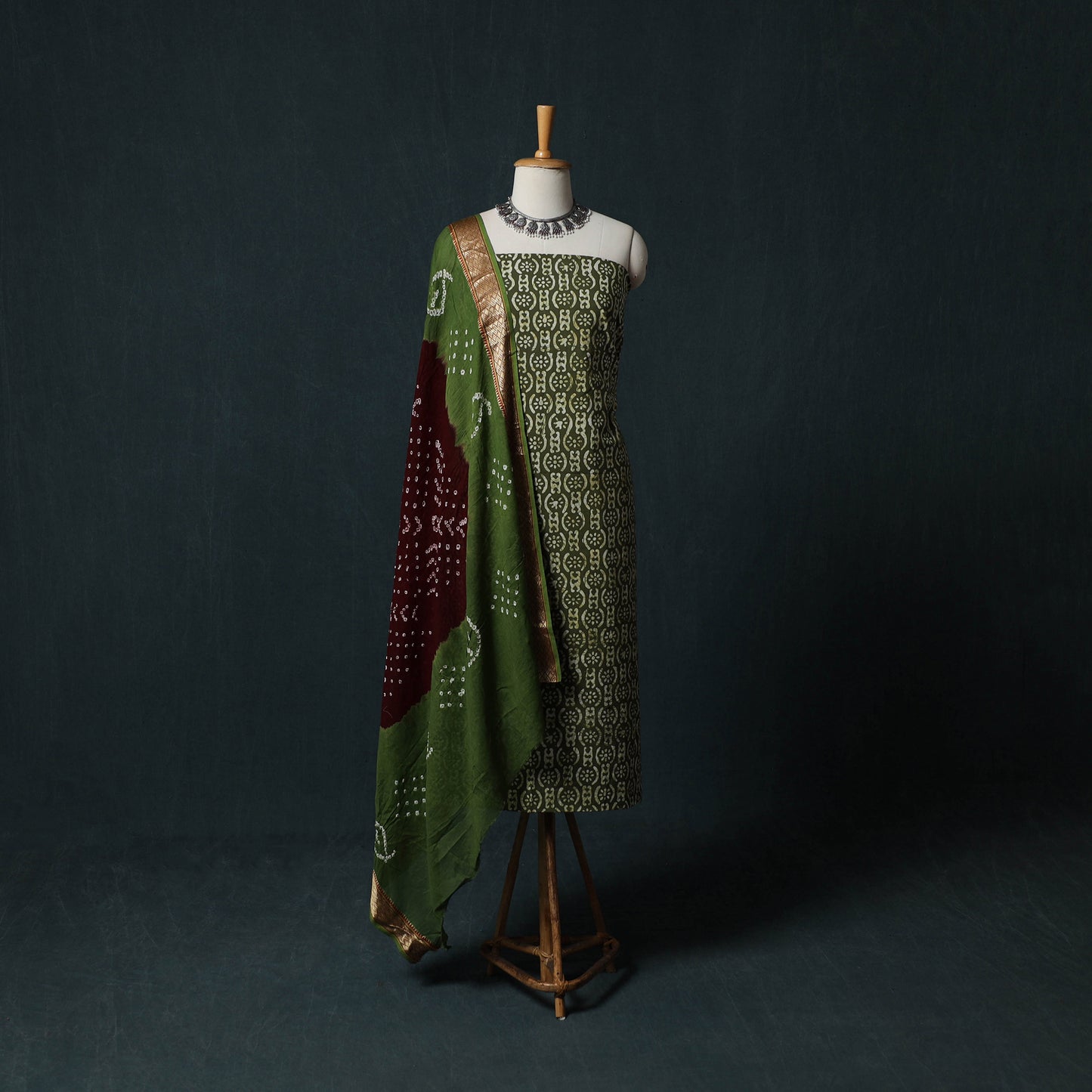 Hand Block Batik Print Cotton 2pc Unstitched Dress Material Kurta Set 14