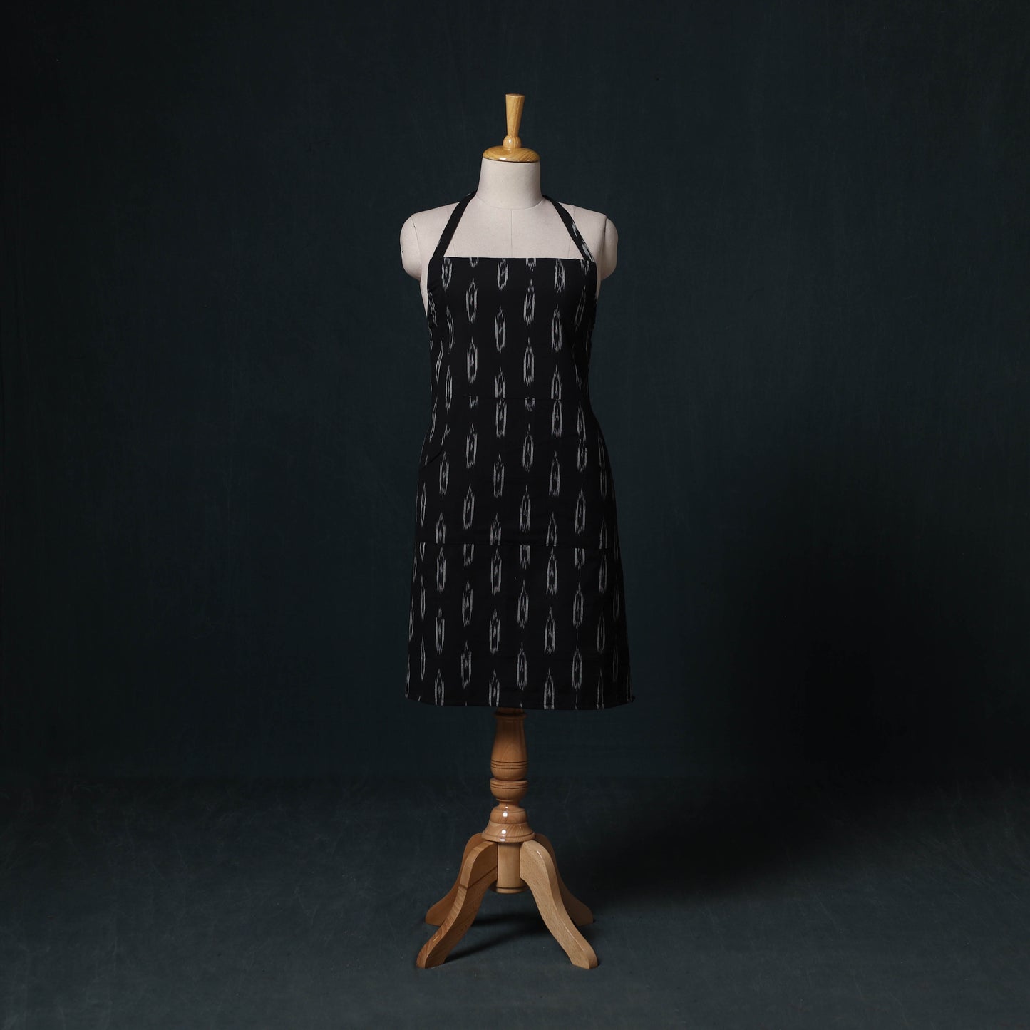 Black - Pochampally Ikat Weave Cotton Apron with Pocket 75