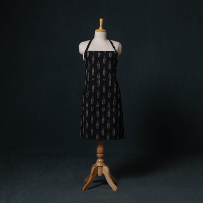 Black - Pochampally Ikat Weave Cotton Apron with Pocket 75