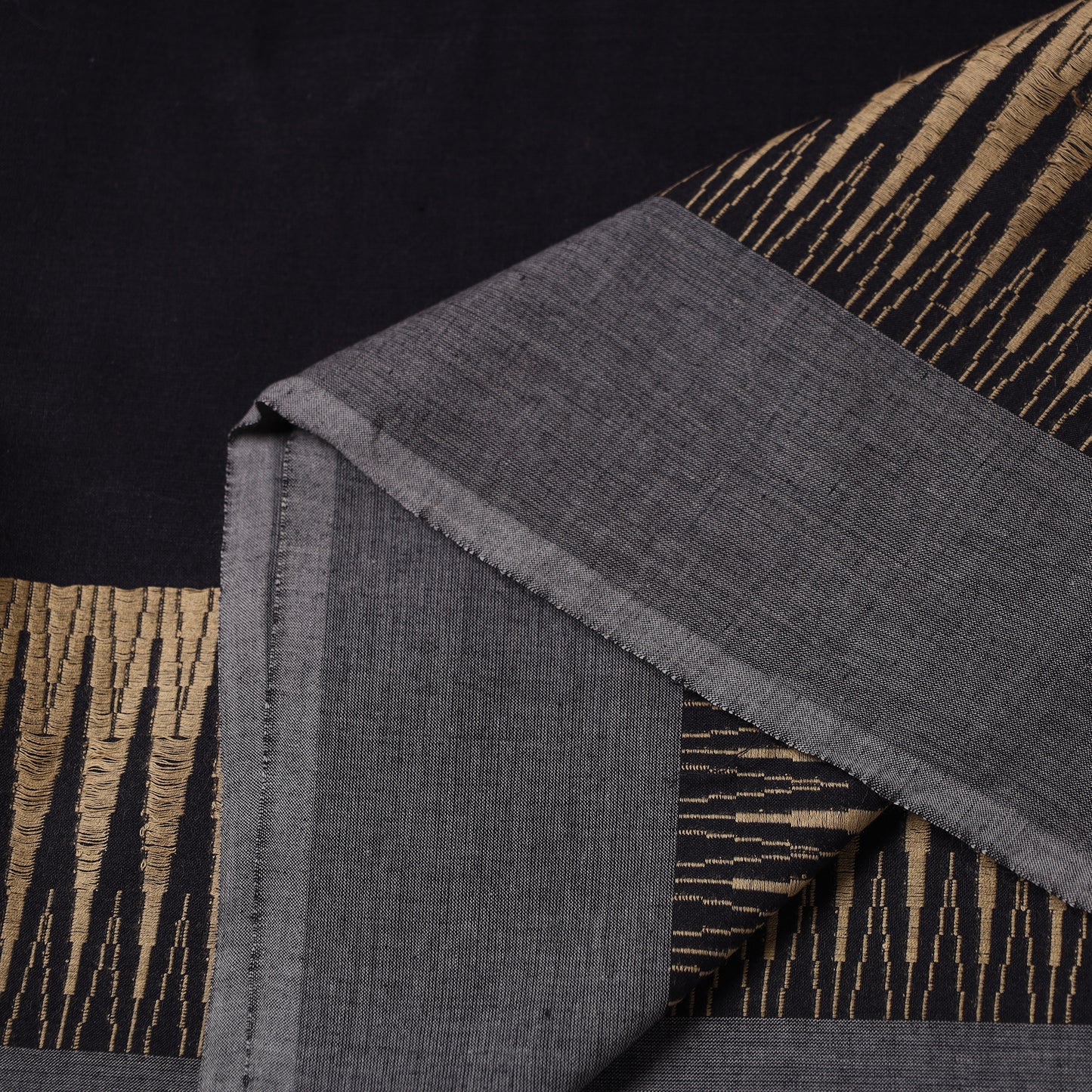 Black - Prewashed Dharwad Cotton Thread Border Fabric 26