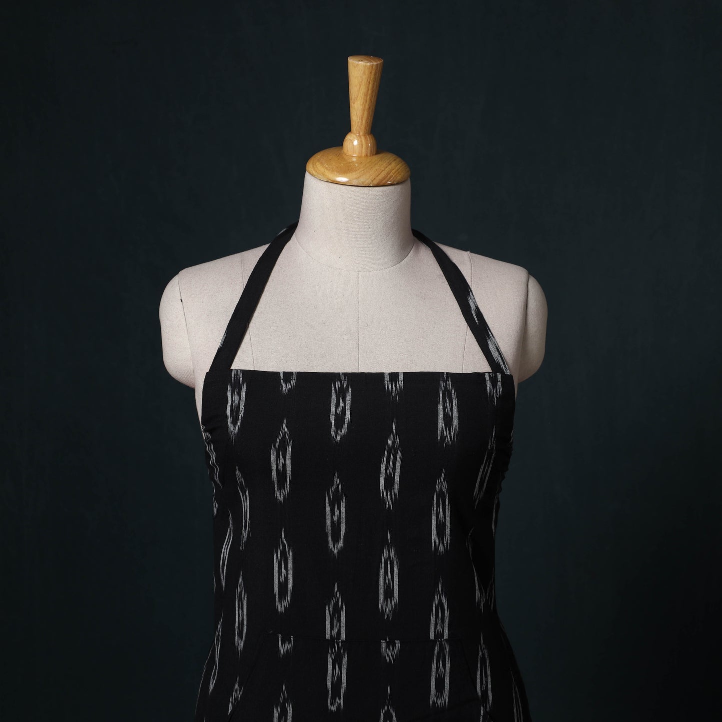 Black - Pochampally Ikat Weave Cotton Apron with Pocket 75