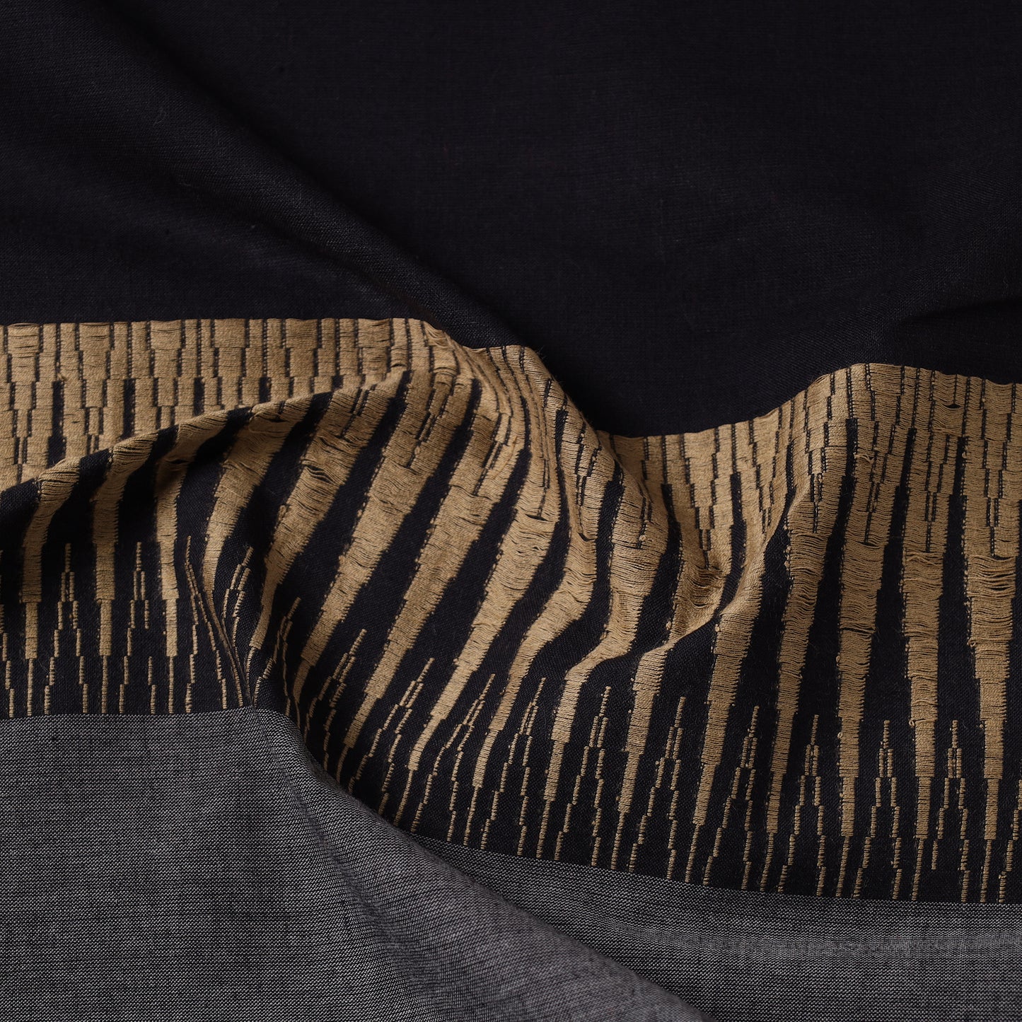 Black - Prewashed Dharwad Cotton Thread Border Fabric 26