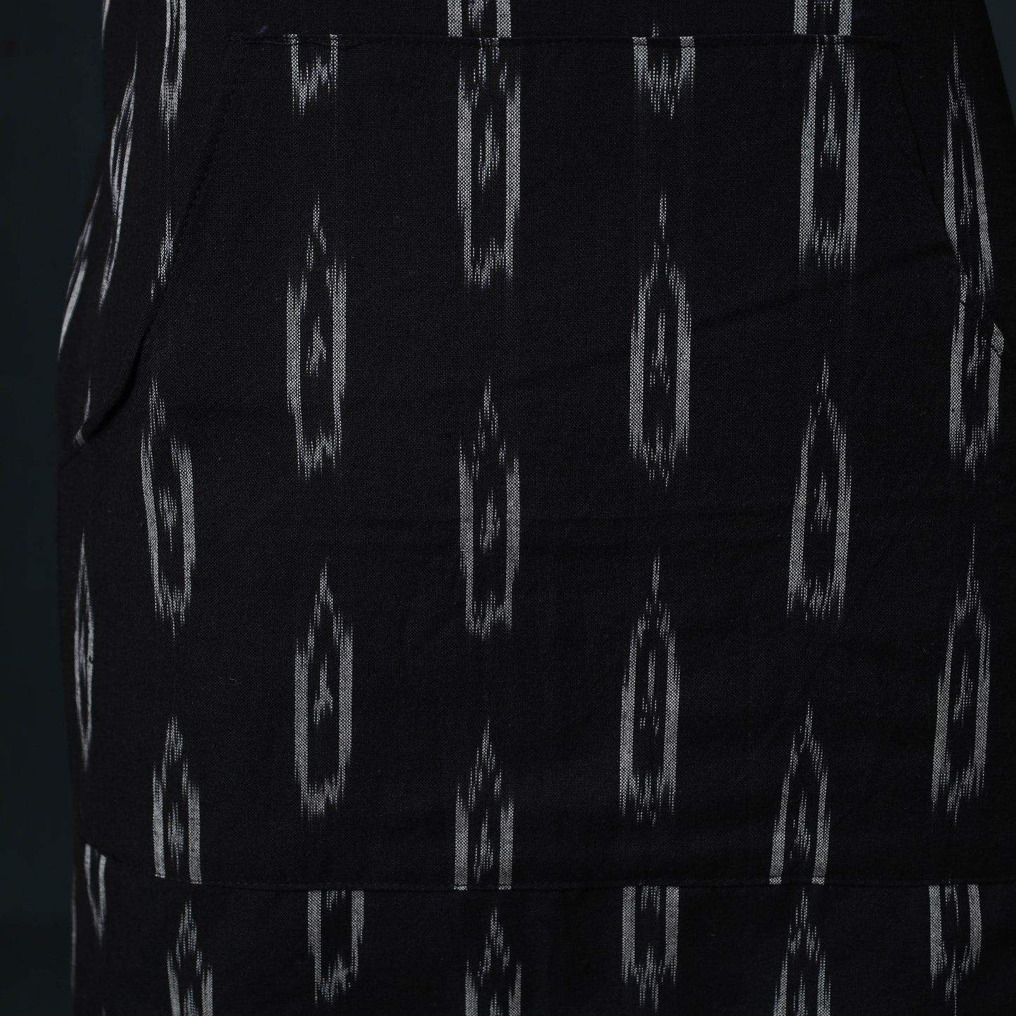 Black - Pochampally Ikat Weave Cotton Apron with Pocket 75