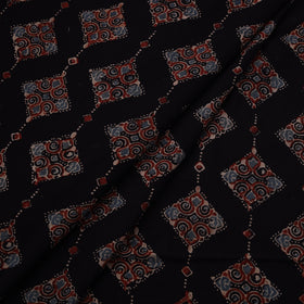 Black - Natural Dyed Pure Mul Cotton Hand Block Ajrakh Print Fabric 16