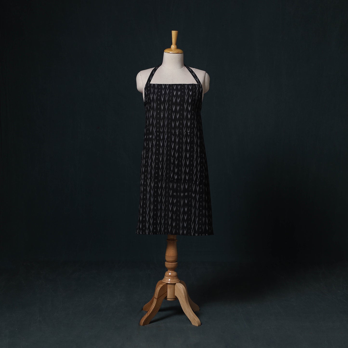 Black - Pochampally Ikat Weave Cotton Apron with Pocket 76
