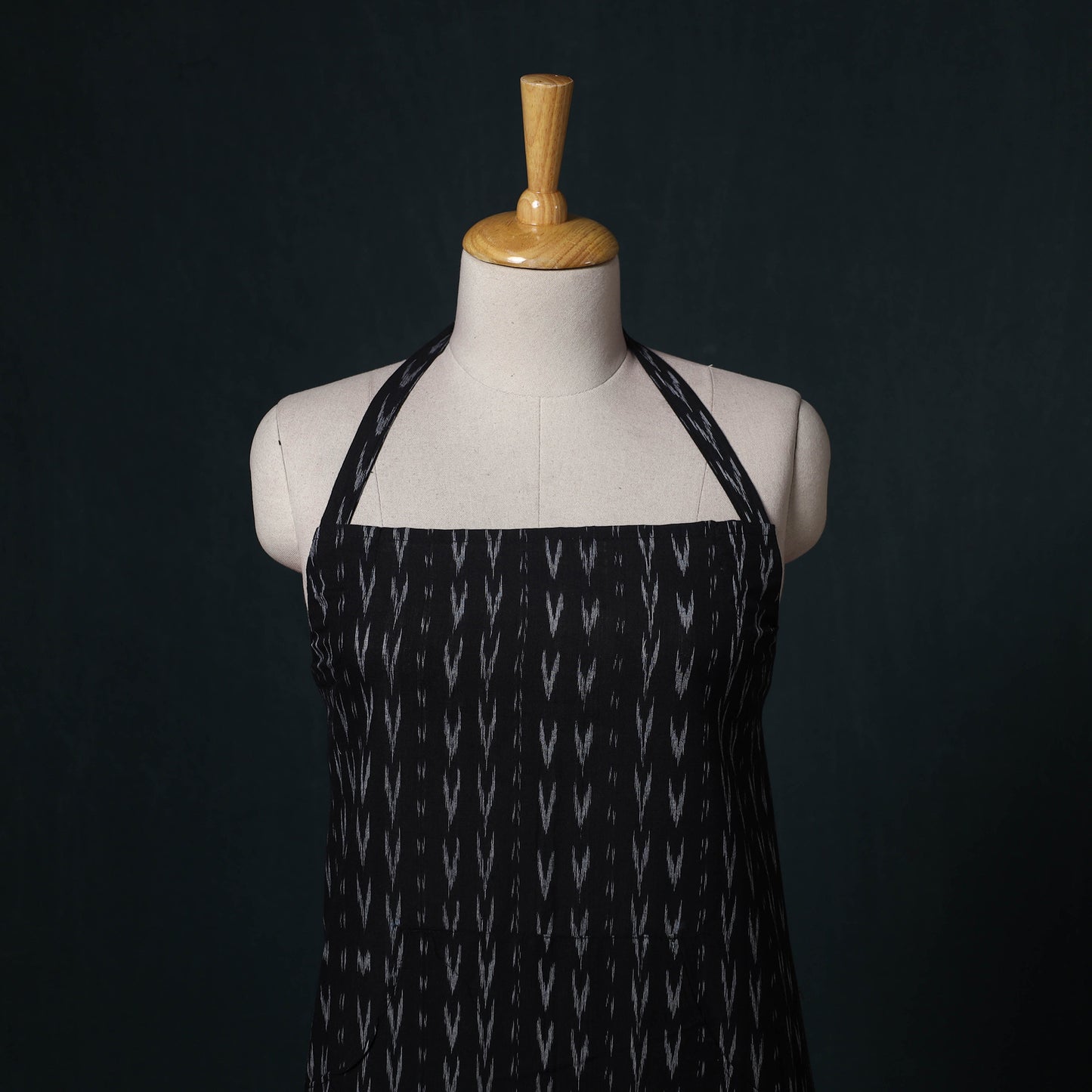 Black - Pochampally Ikat Weave Cotton Apron with Pocket 76