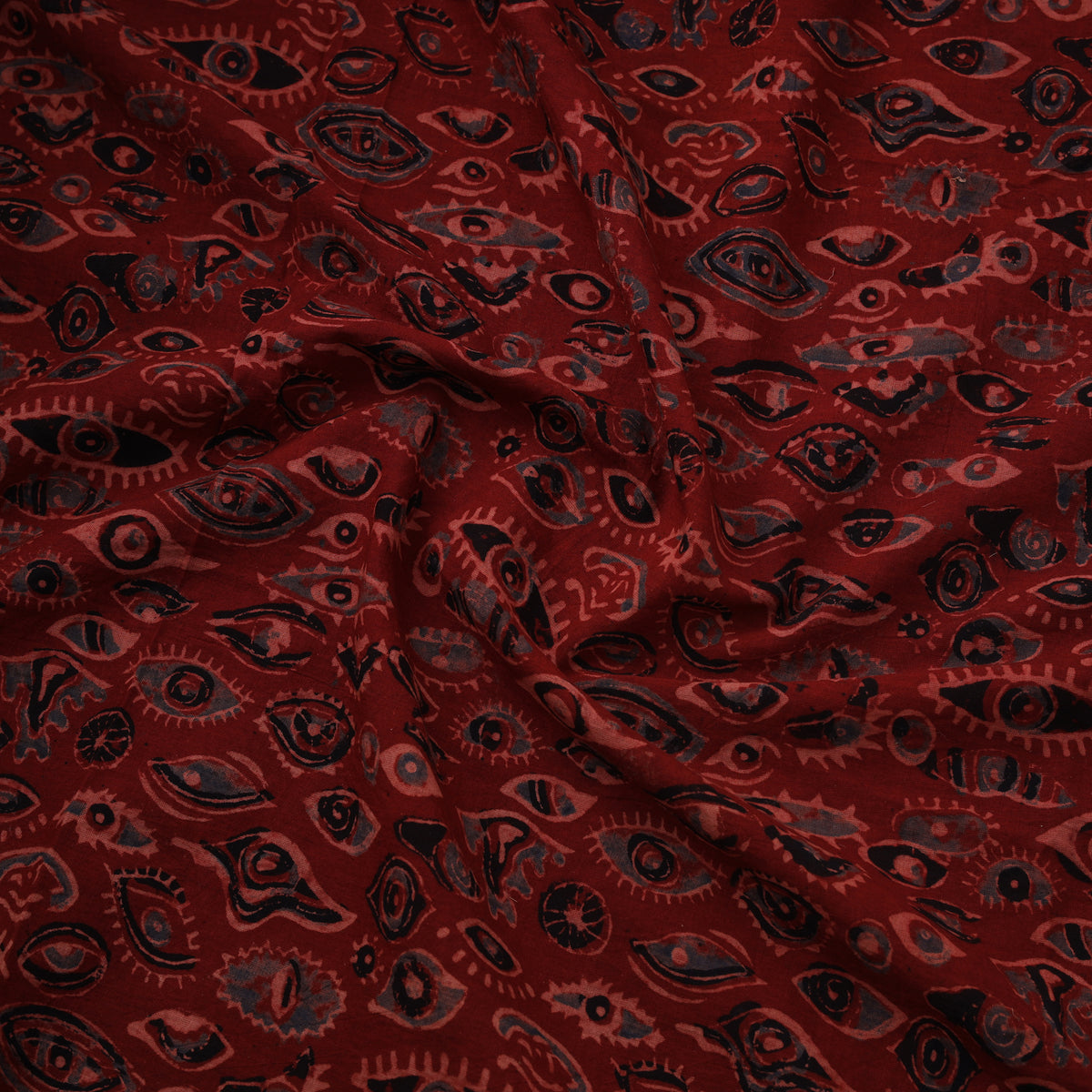Red - Natural Dyed Cotton Kutch Hand Block Ajrakh Print Fabric 48
