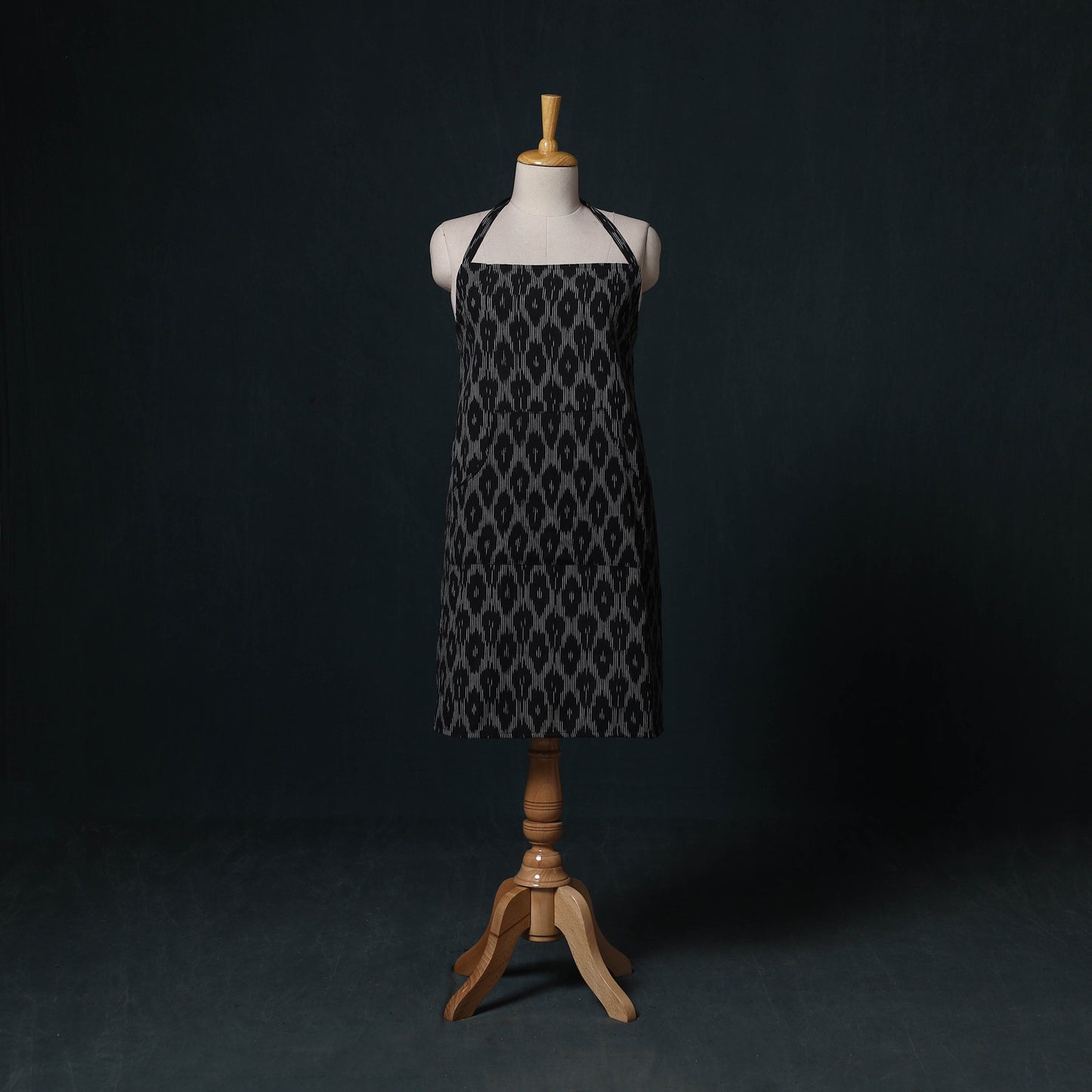 Black - Pochampally Ikat Weave Cotton Apron with Pocket 77