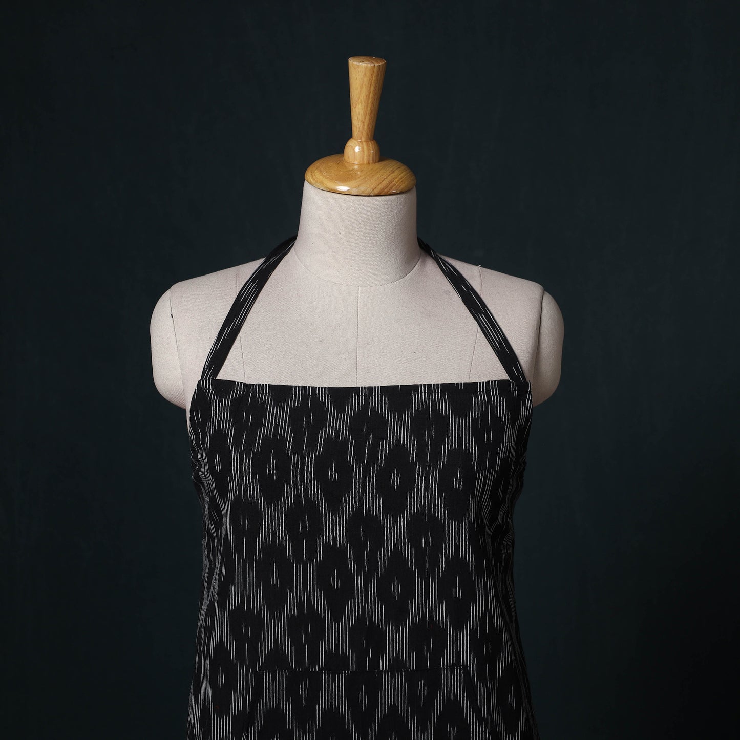 Black - Pochampally Ikat Weave Cotton Apron with Pocket 77
