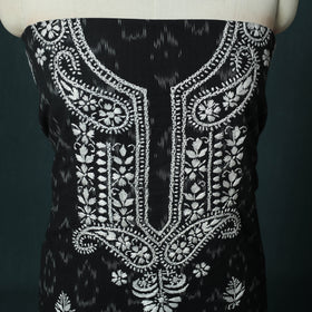 Lucknowi Chikankari Hand Embroidered Pochampally Ikat Cotton Unstitched Kurta Material (2.5M) 34