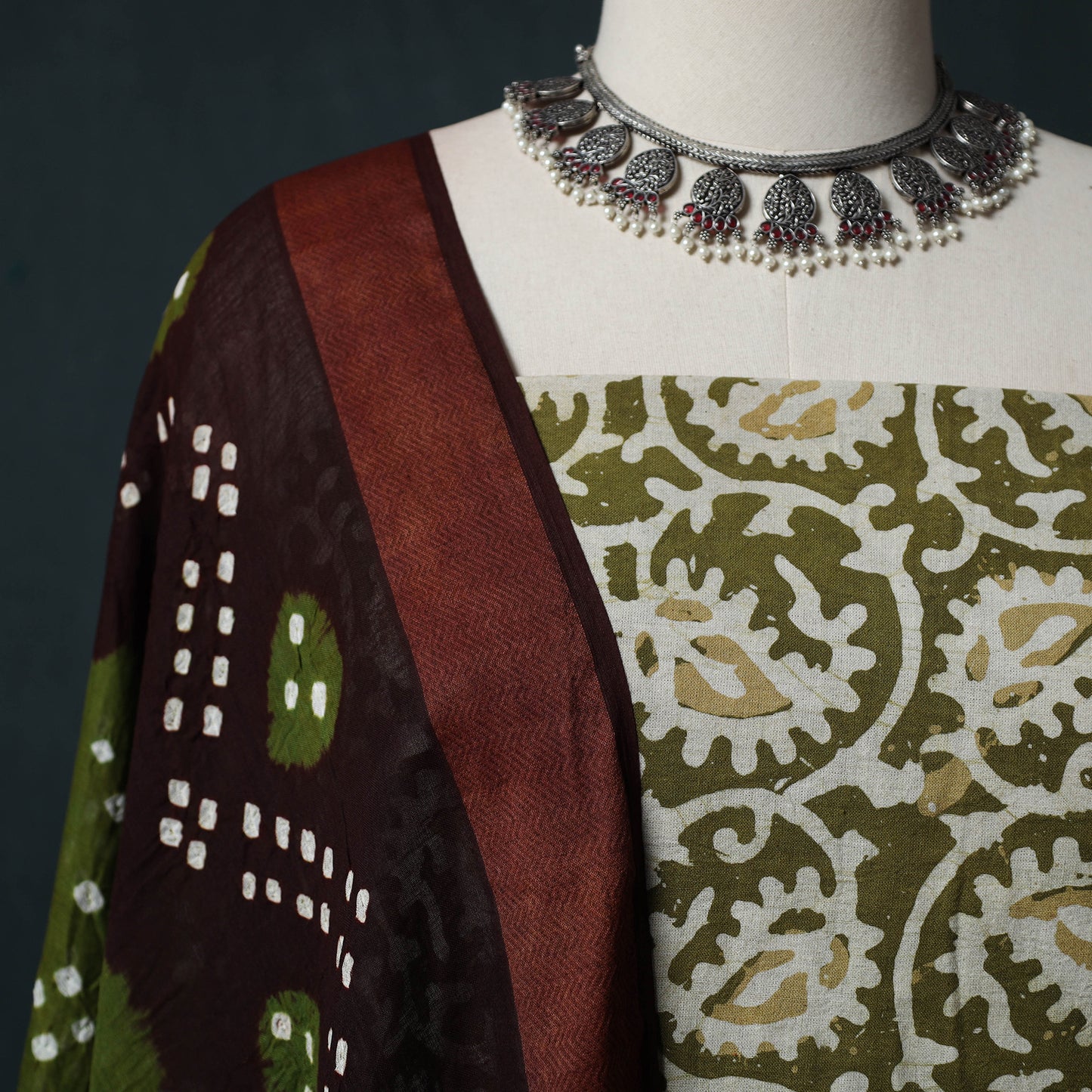 Hand Block Batik Print Cotton 2pc Unstitched Dress Material Kurta Set 16