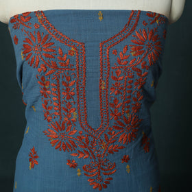 Lucknowi Chikankari Hand Embroidered Jacquard Cotton Unstitched Kurta Material (2.5M) 35