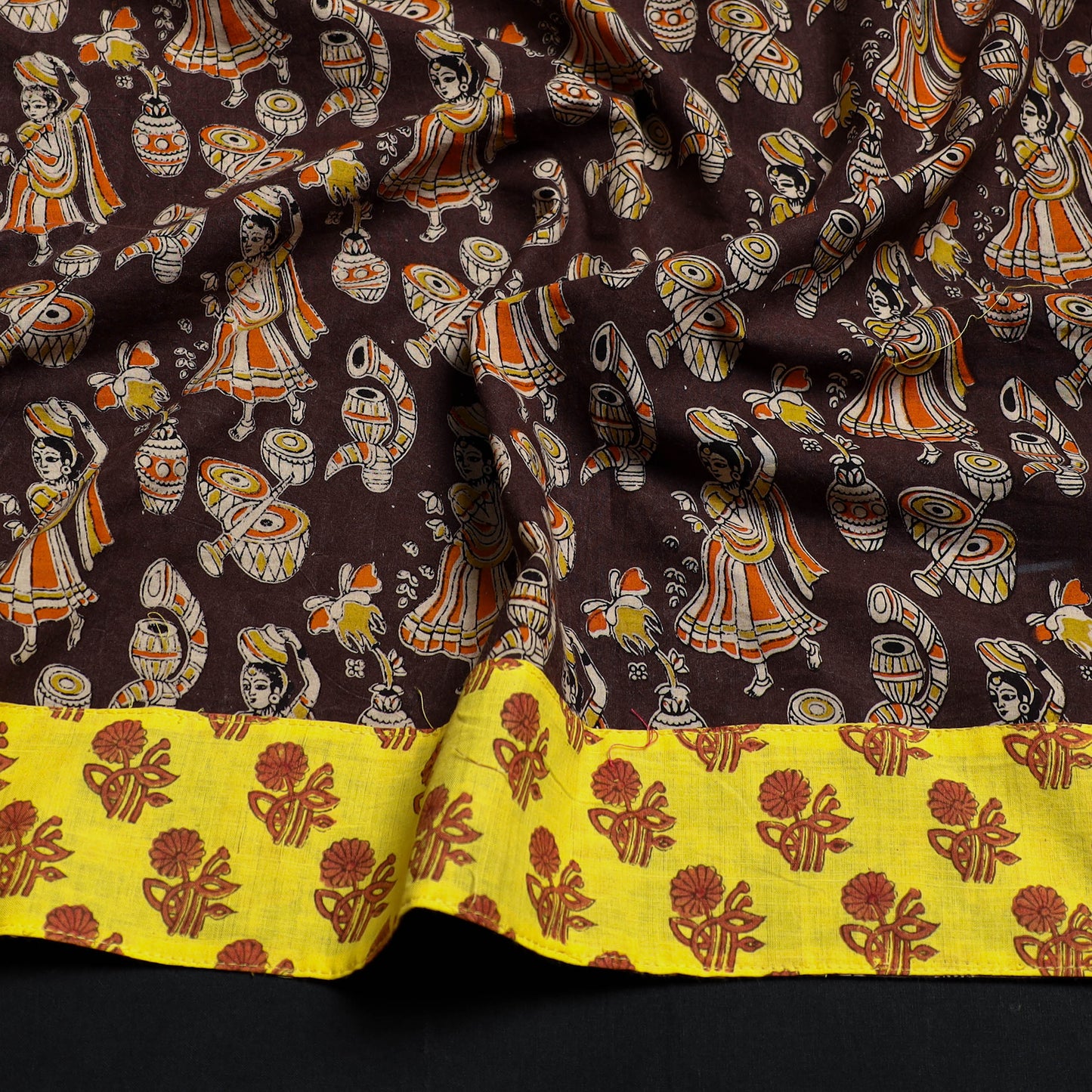 Brown - Block Printed Cotton Kalamkari Blouse Piece 32