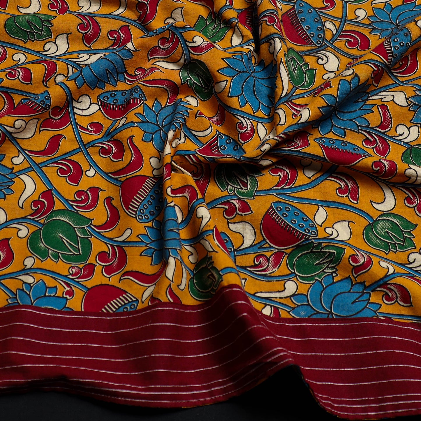 Orange - Block Printed Cotton Kalamkari Blouse Piece 34