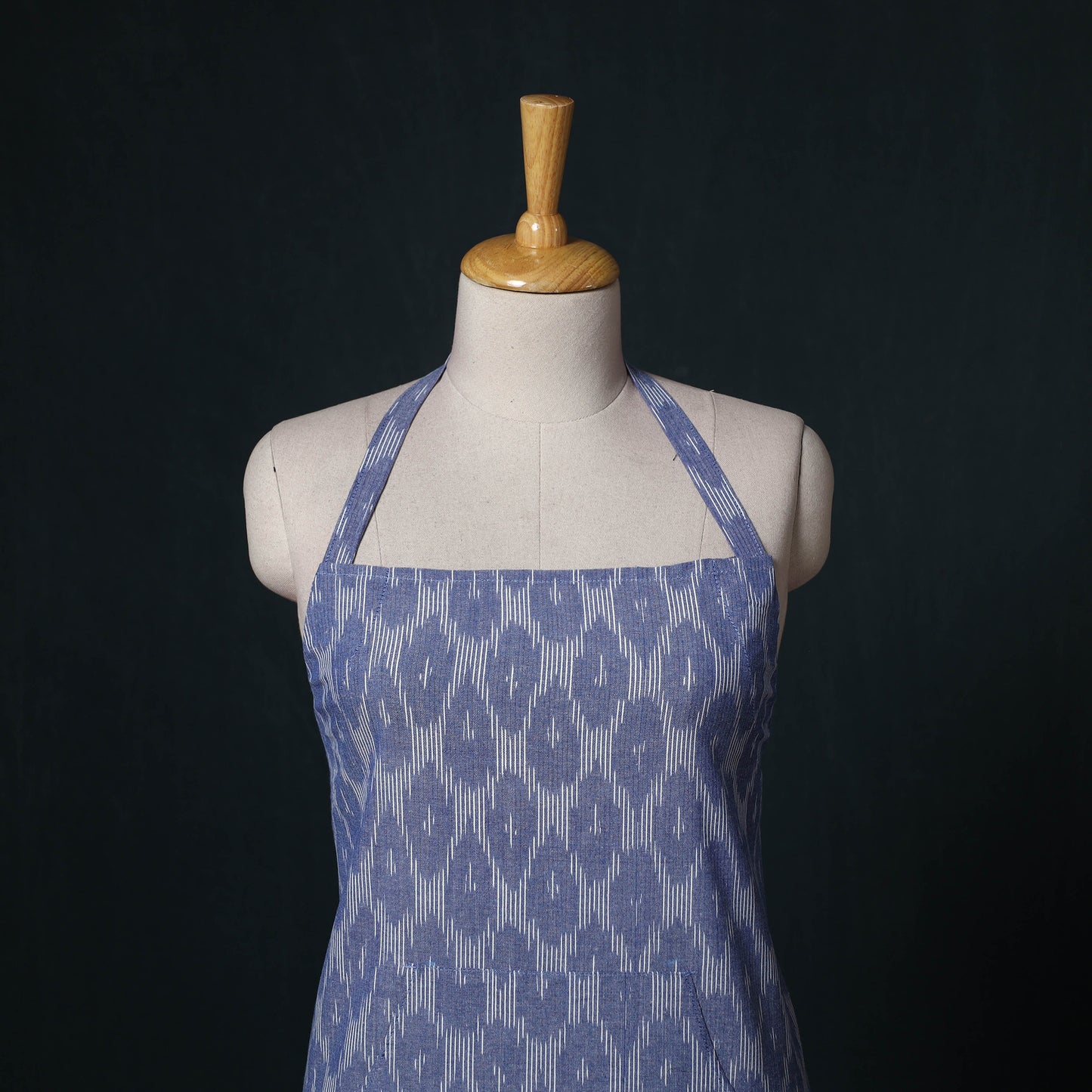 Blue - Pochampally Ikat Weave Cotton Apron with Pocket 80