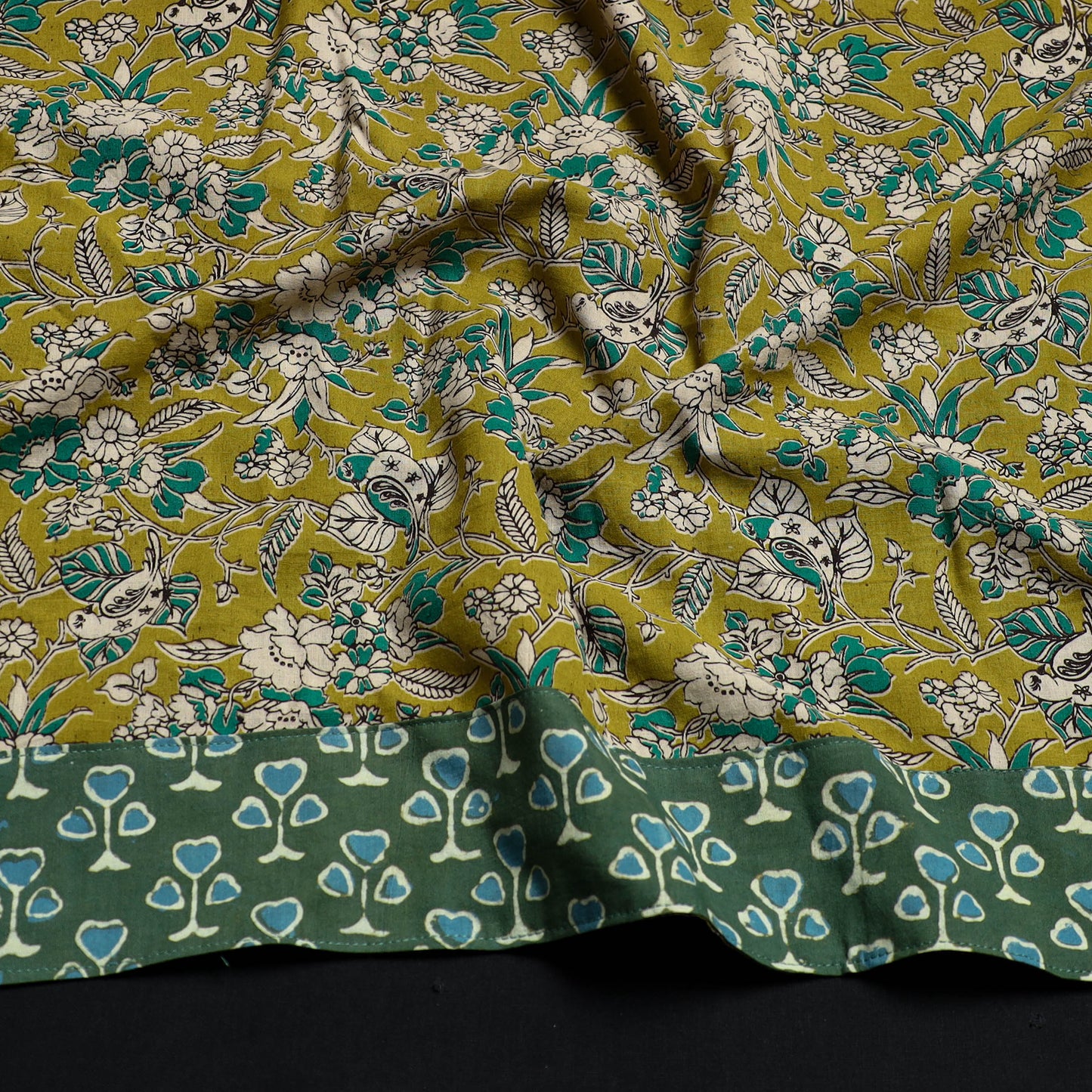 Green - Block Printed Cotton Kalamkari Blouse Piece 37