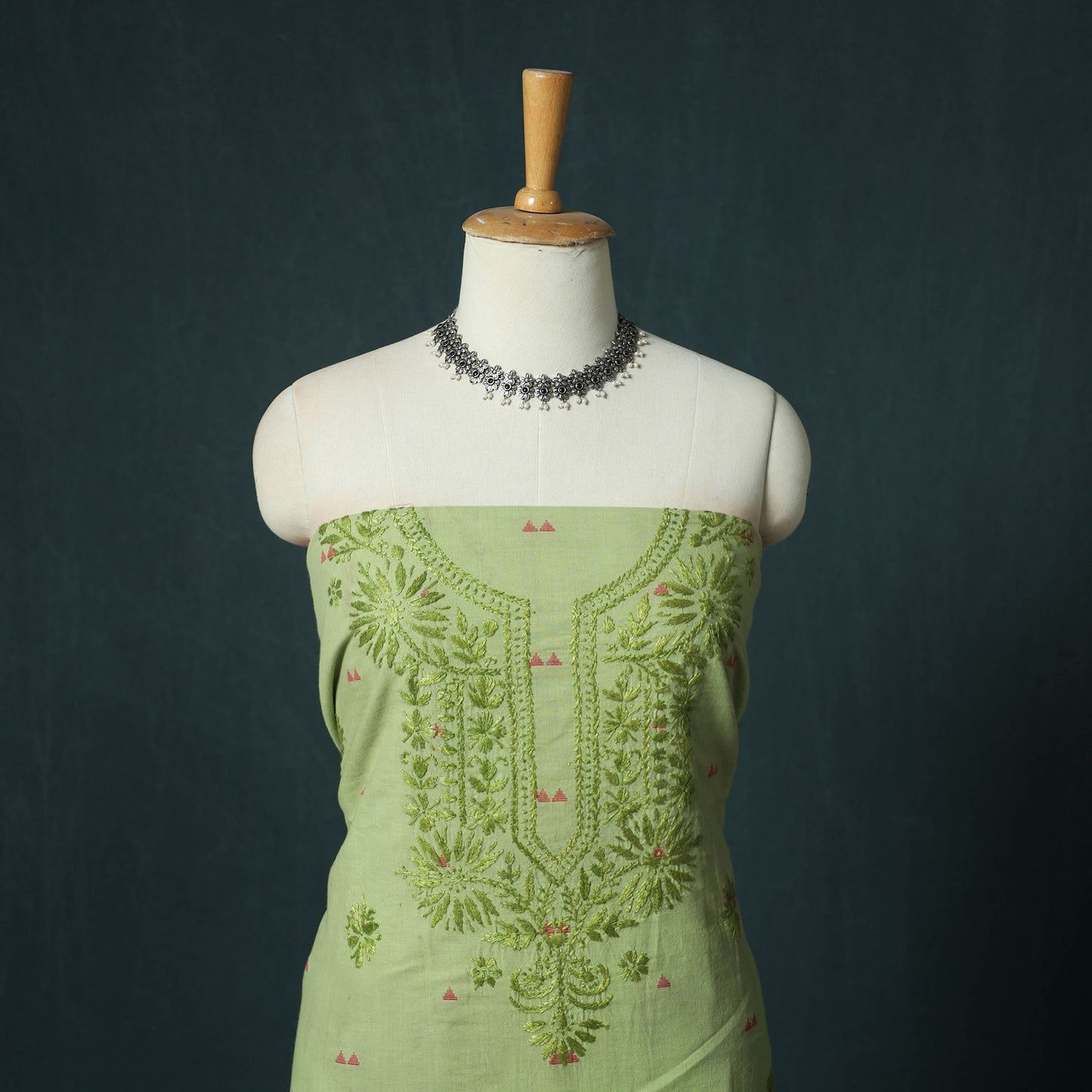 Lucknowi Chikankari Hand Embroidered Jacquard Cotton Unstitched Kurta Material (2.5M) 37