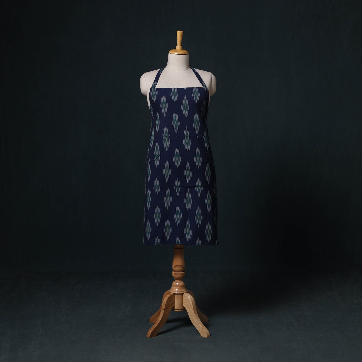 Blue - Pochampally Ikat Weave Cotton Apron with Pocket 83