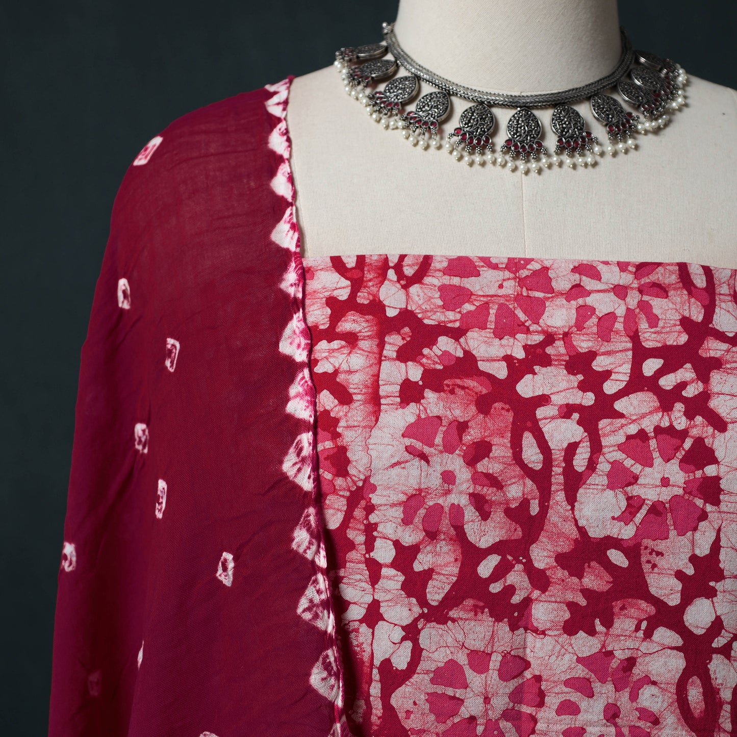 Hand Block Batik Print Cotton 2pc Unstitched Dress Material Kurta Set 19