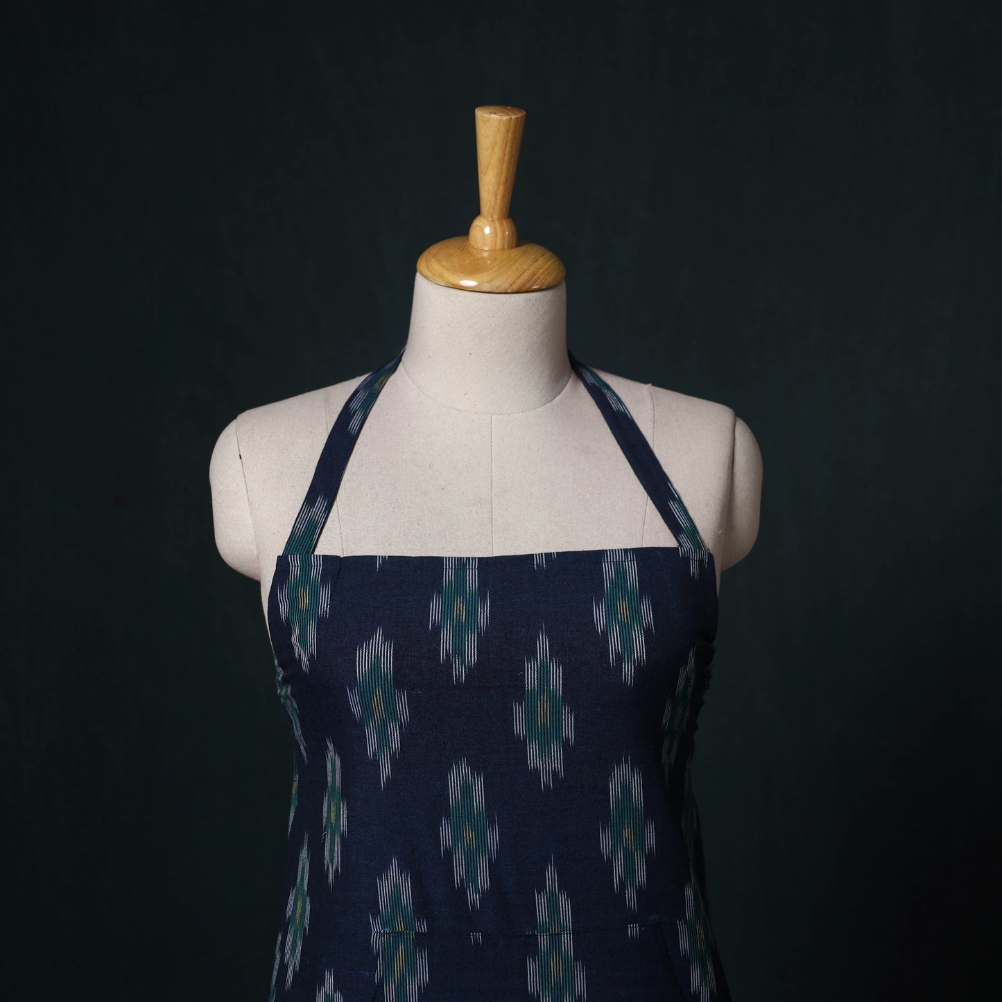Blue - Pochampally Ikat Weave Cotton Apron with Pocket 83