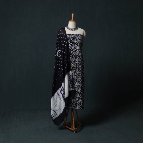 Black - Hand Block Batik Print Cotton 2pc Unstitched Dress Material Kurta Set 20