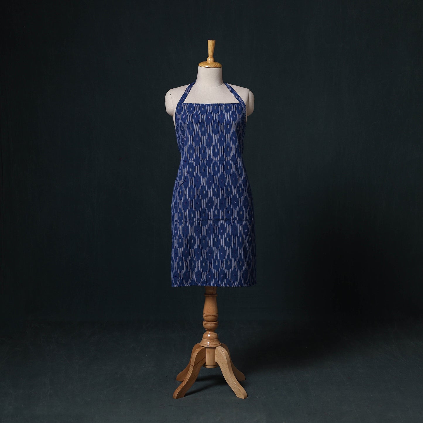 Blue - Pochampally Ikat Weave Cotton Apron with Pocket 84