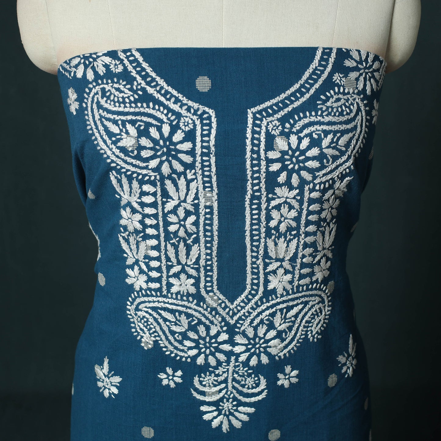 Lucknowi Chikankari Hand Embroidered Jacquard Cotton Unstitched Kurta Material (2.5M) 38