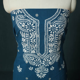 Lucknowi Chikankari Hand Embroidered Jacquard Cotton Unstitched Kurta Material (2.5M) 38