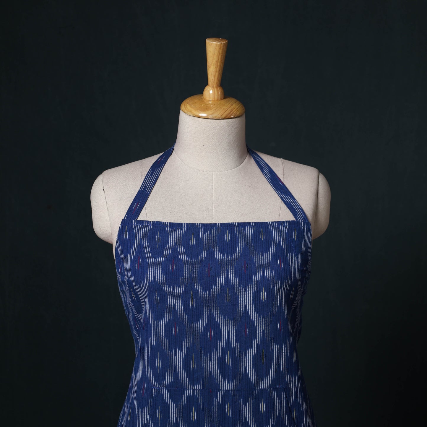 Blue - Pochampally Ikat Weave Cotton Apron with Pocket 84