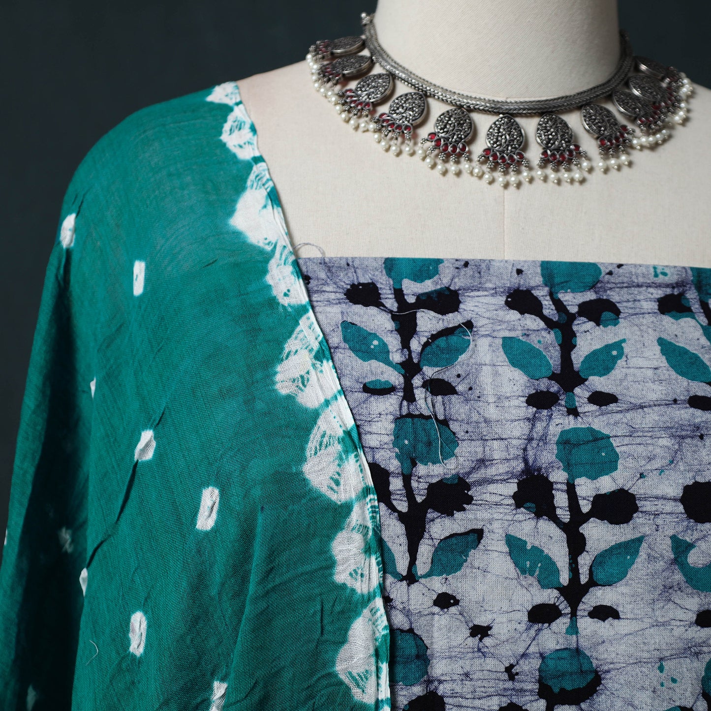 Hand Block Batik Print Cotton 2pc Unstitched Dress Material Kurta Set 22