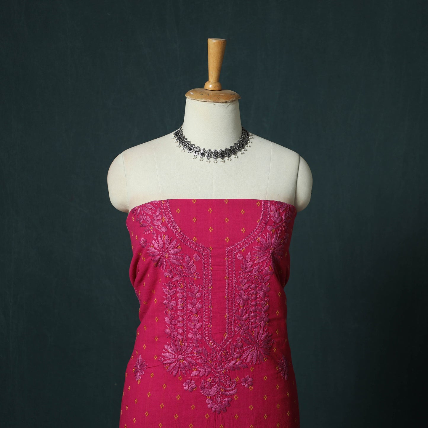 Lucknowi Chikankari Hand Embroidered Jacquard Cotton Unstitched Kurta Material (2.5M) 41