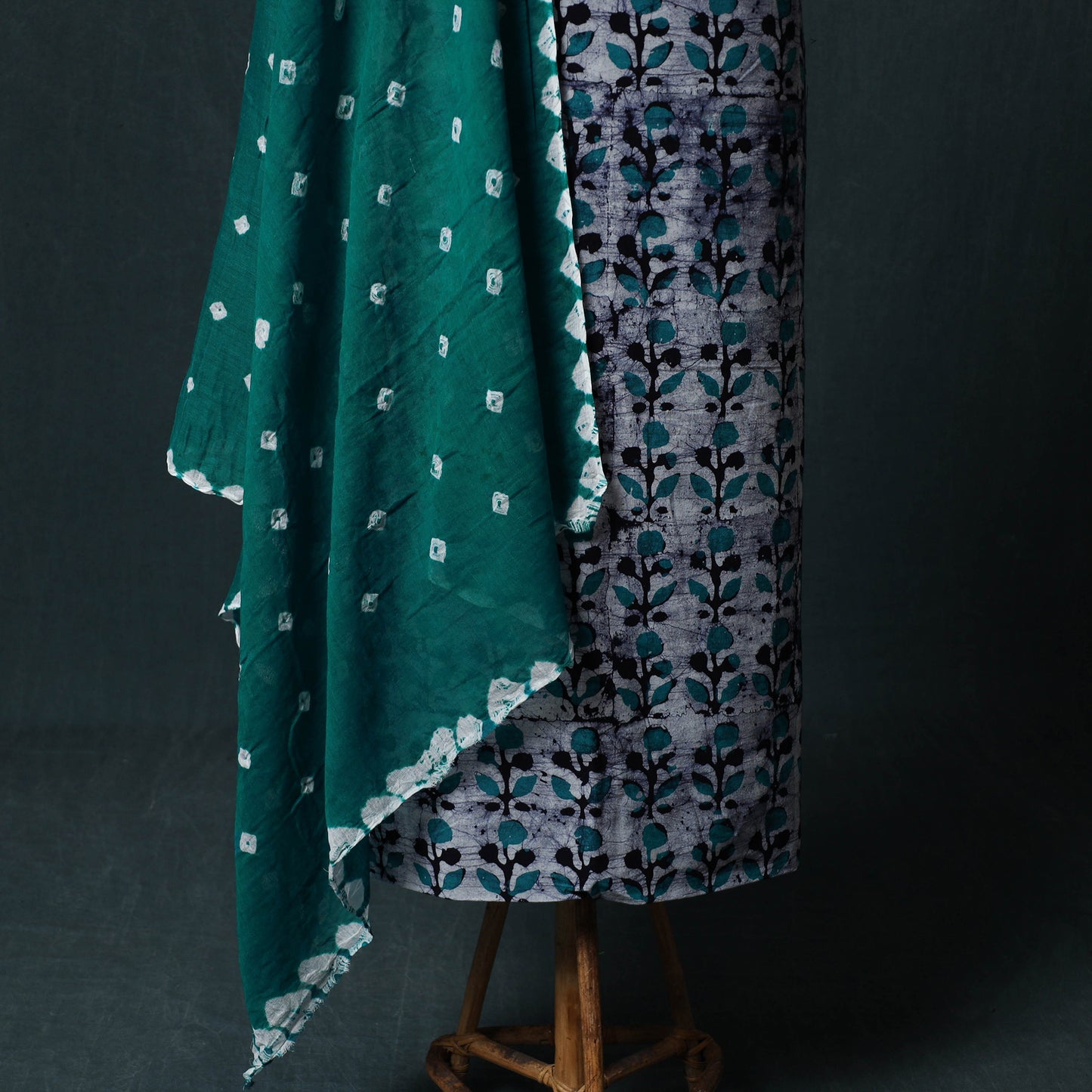 Hand Block Batik Print Cotton 2pc Unstitched Dress Material Kurta Set 23