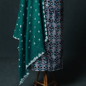 Hand Block Batik Print Cotton 2pc Unstitched Dress Material Kurta Set 23