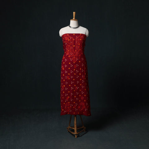 Red - Chikankari Hand Embroidered Cotton Unstitched Kurta Material (3M) 15
