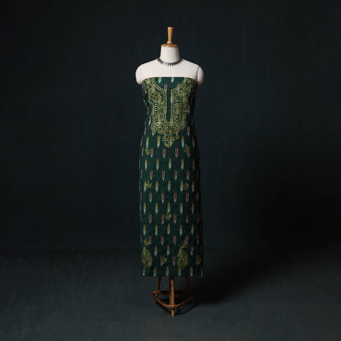Green - Chikankari Hand Embroidered Cotton Unstitched Kurta Material (3M) 01